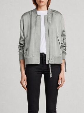 All Saints  Ellis Satin Bomber Jacket in Grey Sz XS
